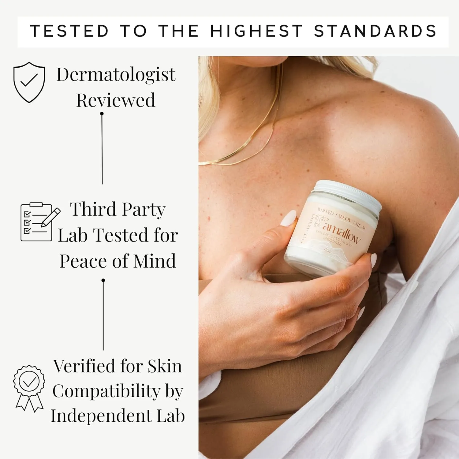 100% Grass Fed Beef Tallow for Skin Care - Face   Body - Whipped Moisturizer for Sensitive Skin - Natural Lotion, 4 FL. oz. (Unscented)