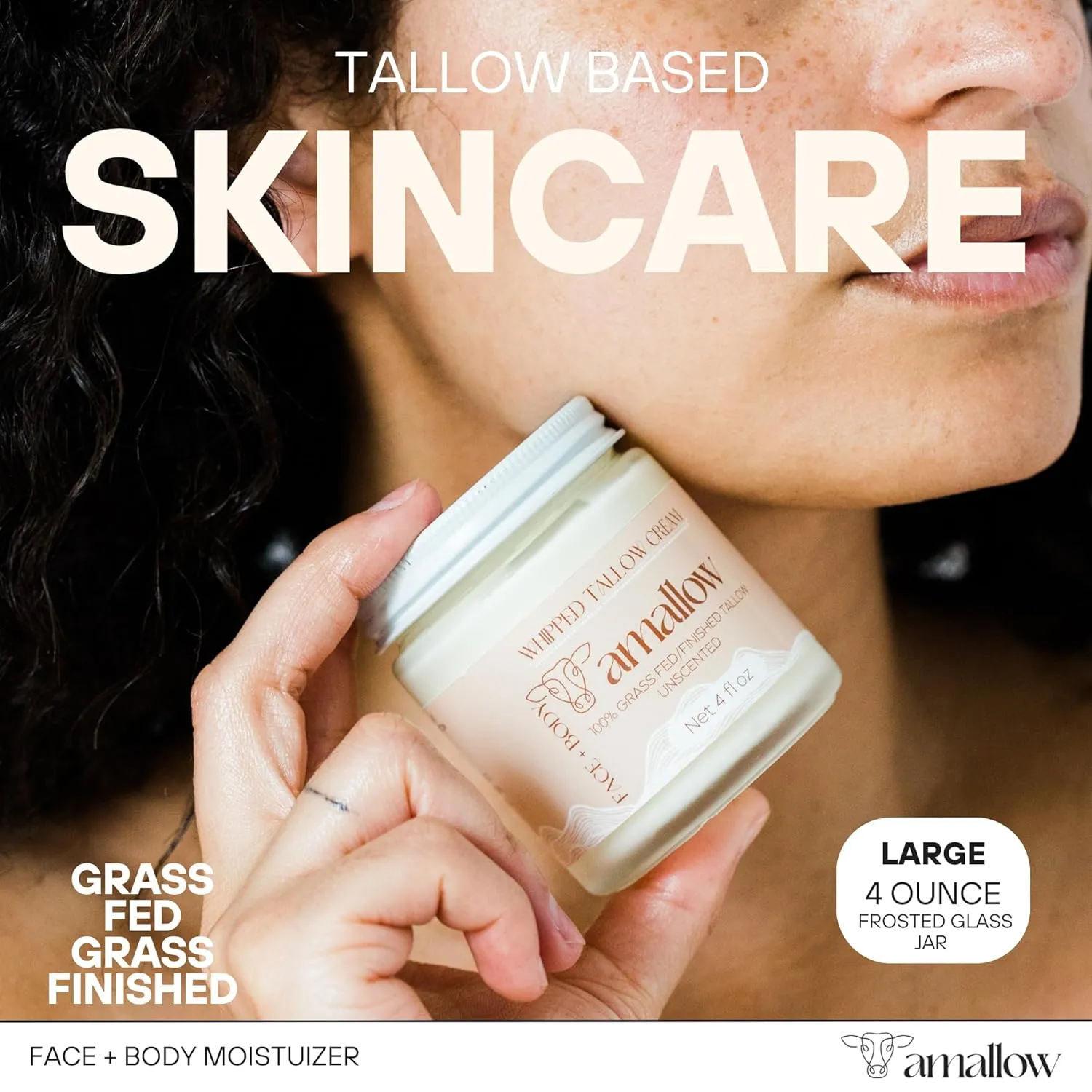 100% Grass Fed Beef Tallow for Skin Care - Face   Body - Whipped Moisturizer for Sensitive Skin - Natural Lotion, 4 FL. oz. (Unscented)