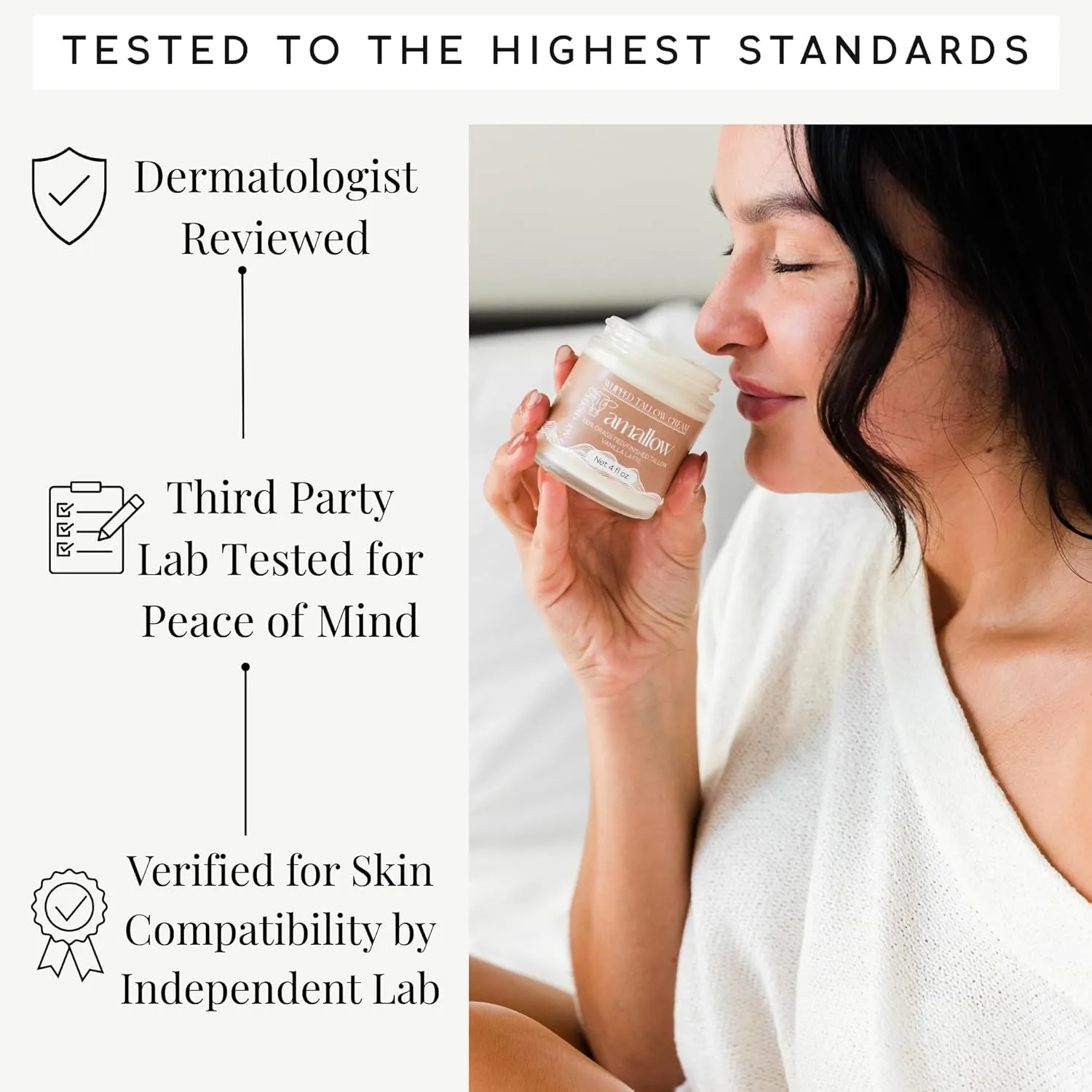100% Grass Fed Beef Tallow for Skin Care - Face   Body - Whipped Moisturizer - Natural Lotion, 4 FL. oz. (Vanilla Latte)