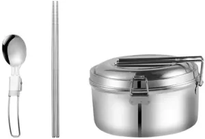 1SET Hiking Portable Folding Fork Spoon Chopsticks 304 Stainless Steel Double Layer Cutlery Set(S1)