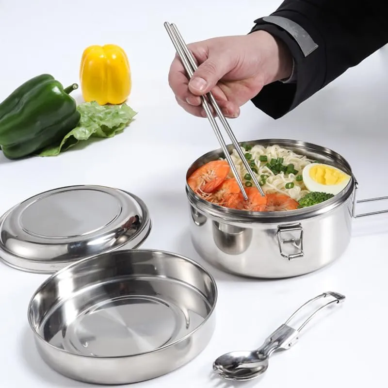 1SET Hiking Portable Folding Fork Spoon Chopsticks 304 Stainless Steel Double Layer Cutlery Set(S1)