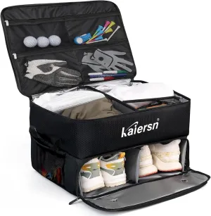 2 Layer Golf Trunk Organizer, Waterproof Car Golf Locker with Separate Ventilated Compartment for 2 Pair Shoes, Golf Trunk Storage for Balls, Tees, Clothes, Gloves, Accessories, Golf Gifts