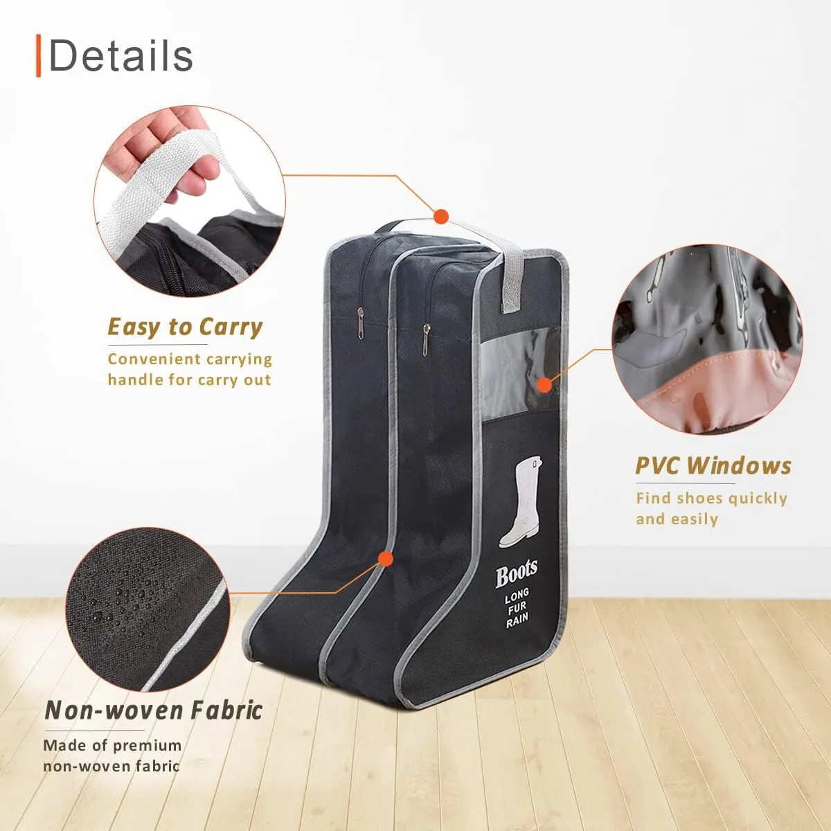 2 Pack Portable Boots Storage Bag, Beige Shoe Bags for Storage and Travel Dust Proof Travel Shoe Bags for Packing (Large)