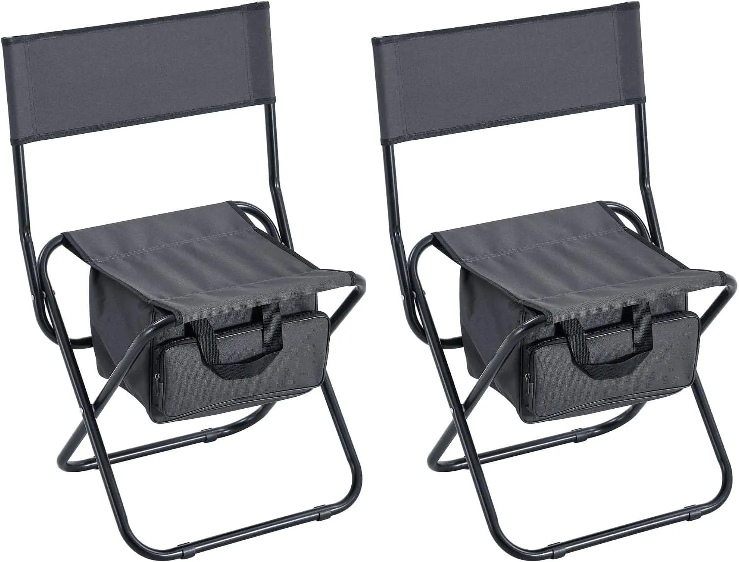 2 PCS Folding Camp Chairs, with Cooler Bag & Back Support, Lawn Outdoor Patio Portable for Outside, Blue