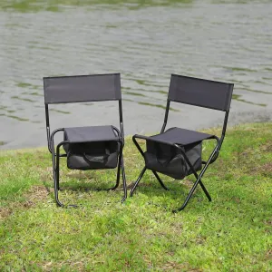 2 PCS Folding Camp Chairs, with Cooler Bag & Back Support, Lawn Outdoor Patio Portable for Outside, Blue