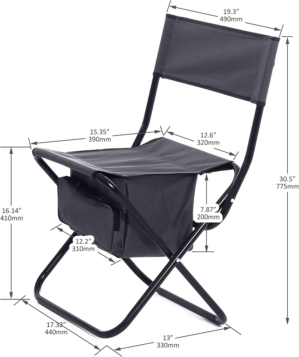 2 PCS Folding Camp Chairs, with Cooler Bag & Back Support, Lawn Outdoor Patio Portable for Outside, Blue