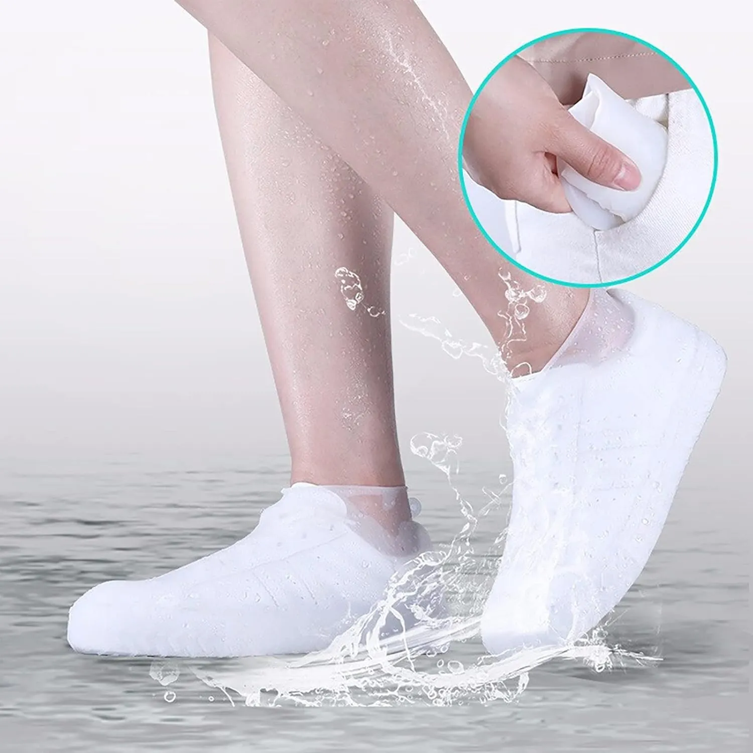 2 PCS Reusable Shoes Cover for Rain, Silicone Shoes Covers for Men Women, Non-Slip Outdoor Waterproof Shoe Protectors Clear X-Large