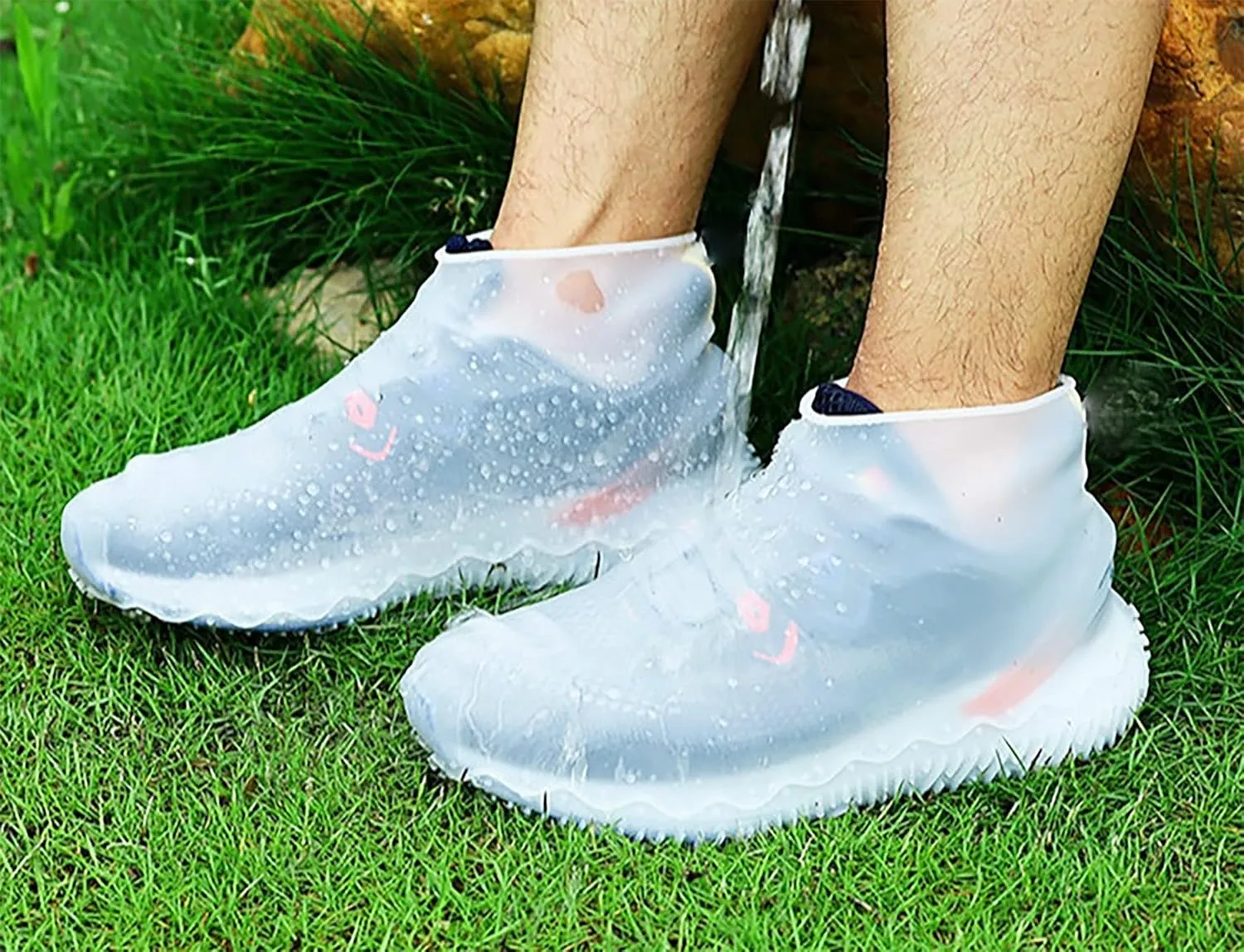 2 PCS Reusable Shoes Cover for Rain, Silicone Shoes Covers for Men Women, Non-Slip Outdoor Waterproof Shoe Protectors Clear X-Large