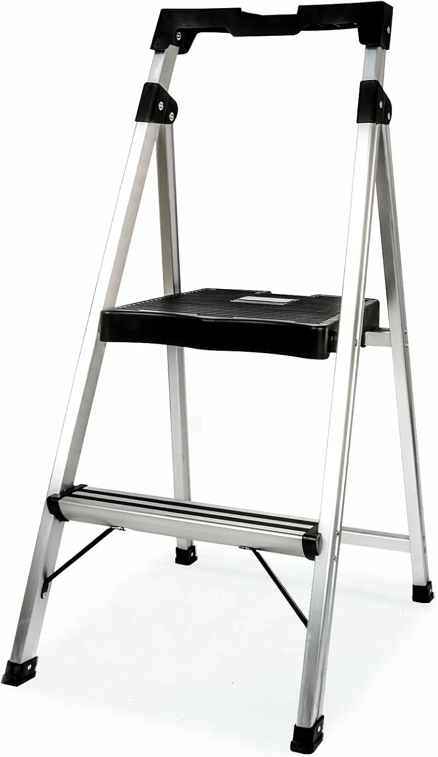 2 Step Ladder Folding Step Stool, 4.6 Lbs Aluminum Step Ladder Max Load 900lbs | Anti-Bump & Wide Non-Slip Pedal, Tool Tray, Safety | Home Kitchen Office | Collapsible, Heavyduty & Portable