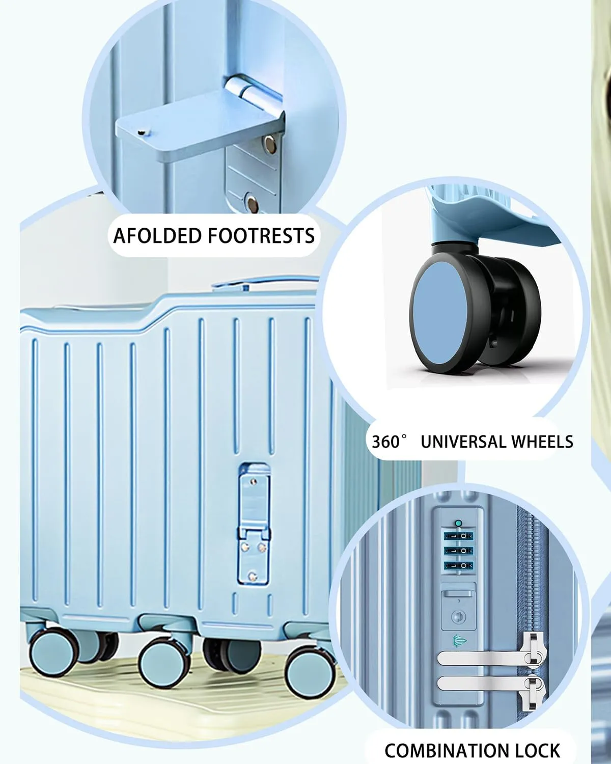 20" Ride-On Suitcase, Carry On Luggage Hardside Luggage with Spinner Wheels Carry on Toddler Luggage Travel Rolling Luggage Carry on Luggage Airline Approved(White)