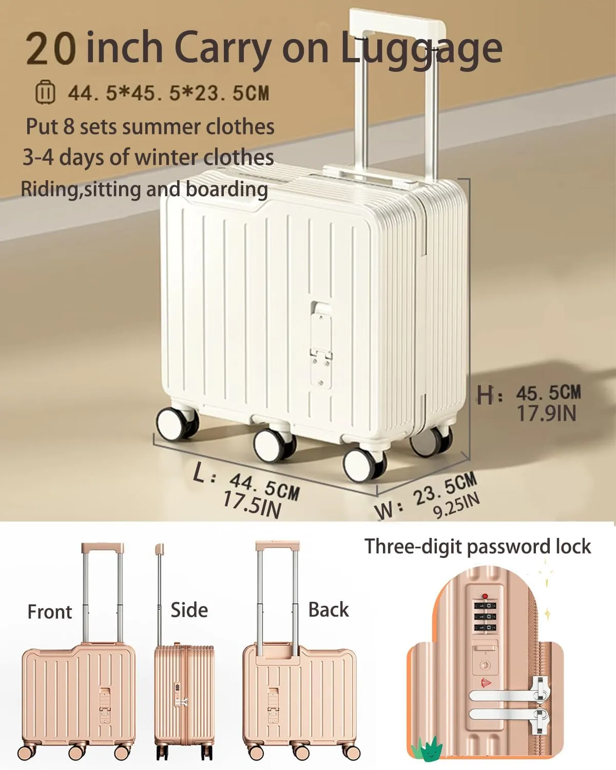 20" Ride-On Suitcase, Carry On Luggage Hardside Luggage with Spinner Wheels Carry on Toddler Luggage Travel Rolling Luggage Carry on Luggage Airline Approved(White)