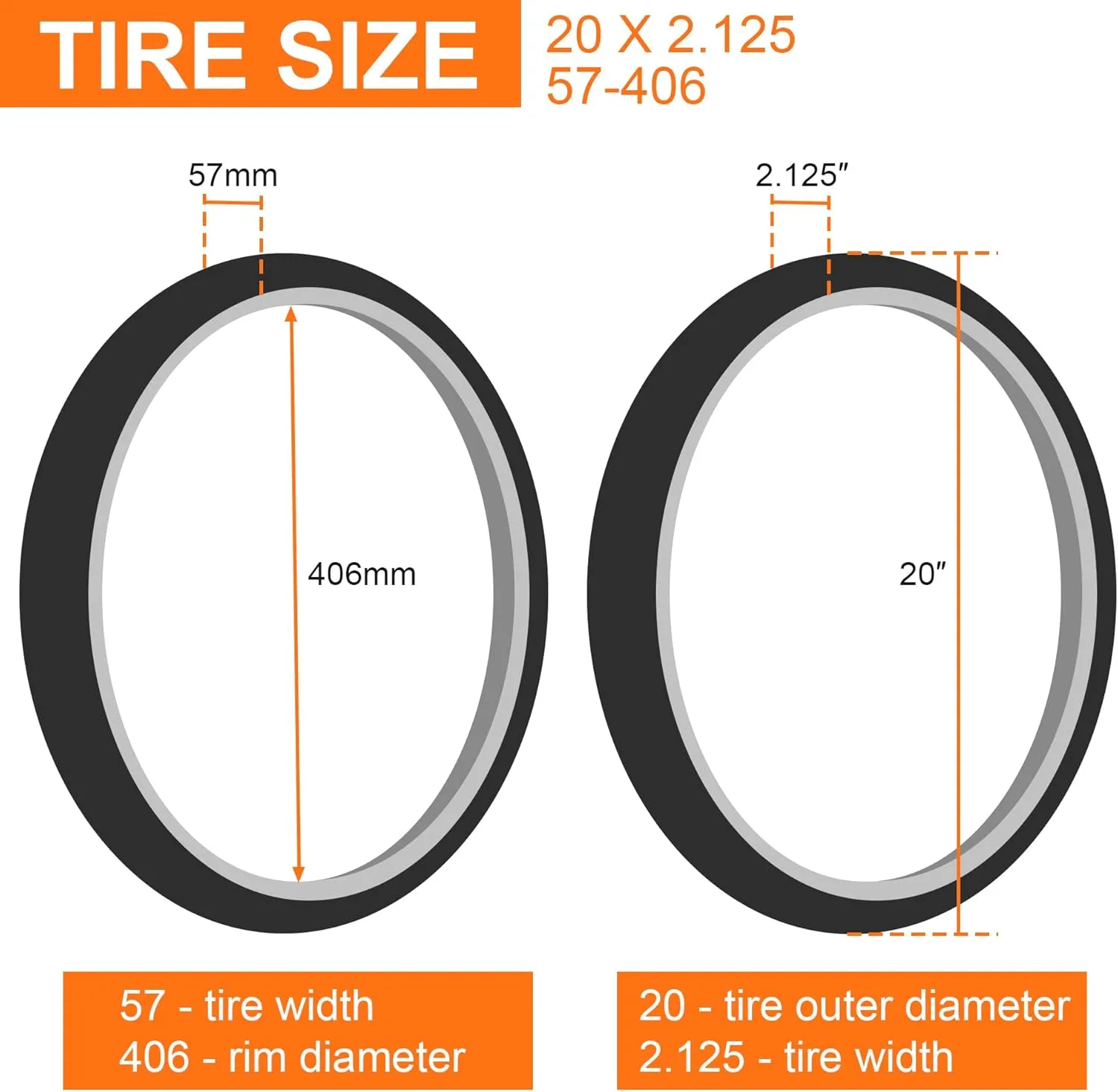 20x2.125/54-406 Kids Bike Tire, 20 Inch Foldable Bike Tire and Tube Set for Kids, Road, Commuter Bikes/Mountain Bike, Beach Cruiser - Road/Off Road Tread
