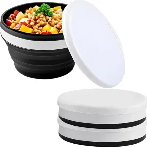 2Pack 550-1000ML Multi - Use Silicone Foldable Set, Lunch Box, Bowl With Lid—Perfect for Outdoor(Black,550ML)