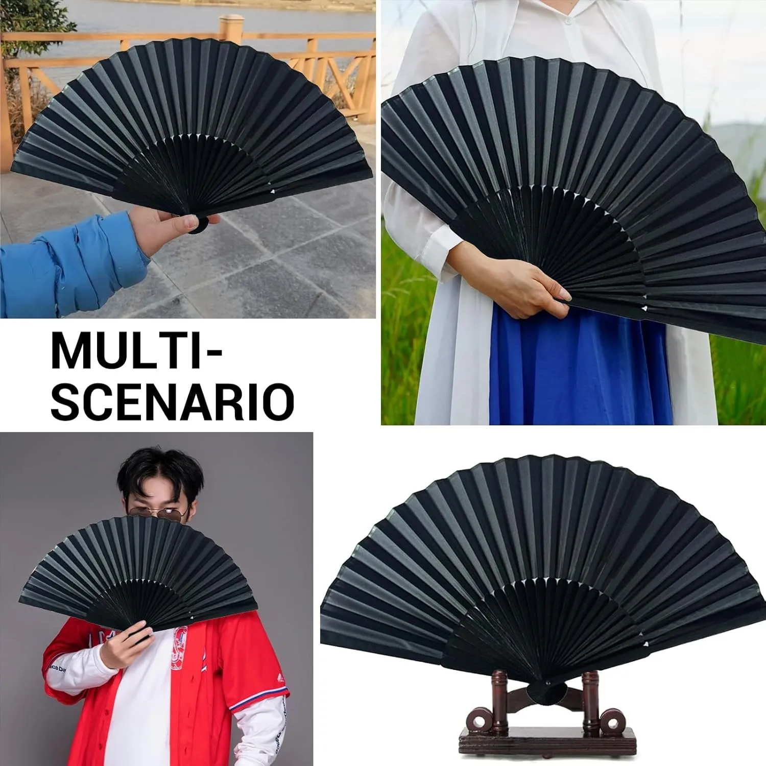 3 Pcs Line Dancing Fan, Foldable Boots on The Ground Hand Fan, Big Fans Handheld Line Dance Clap Fans (Pitch-black)