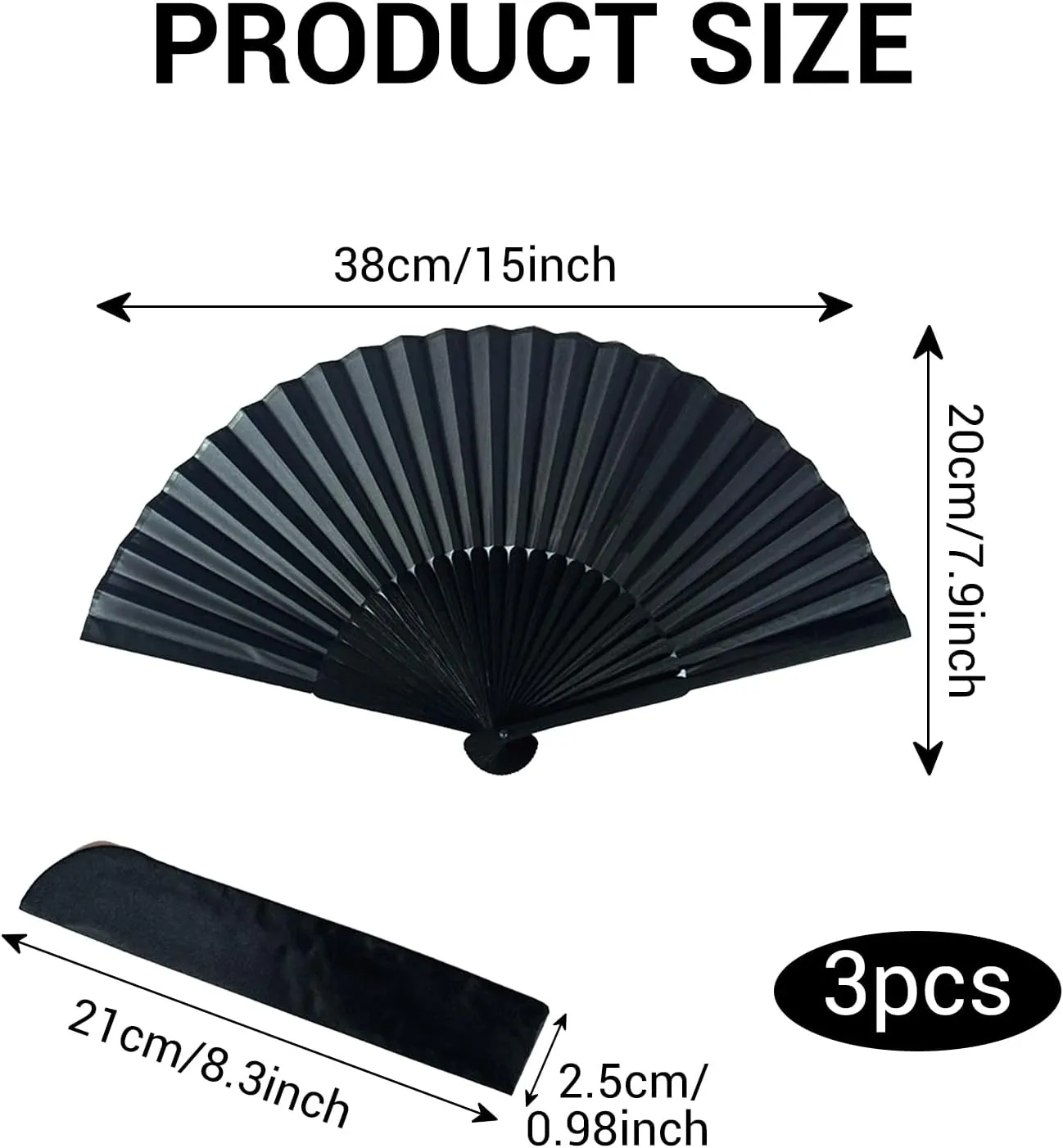 3 Pcs Line Dancing Fan, Foldable Boots on The Ground Hand Fan, Big Fans Handheld Line Dance Clap Fans (Pitch-black)
