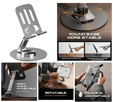 360° Rotating Aluminum Phone Stand – Foldable & Adjustable