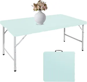 4 FT Folding Table with Carry Handle, Portable Fold-in-Half Plastic Table, Rectangle Foldable Table for Indoor/Outdoor Blue