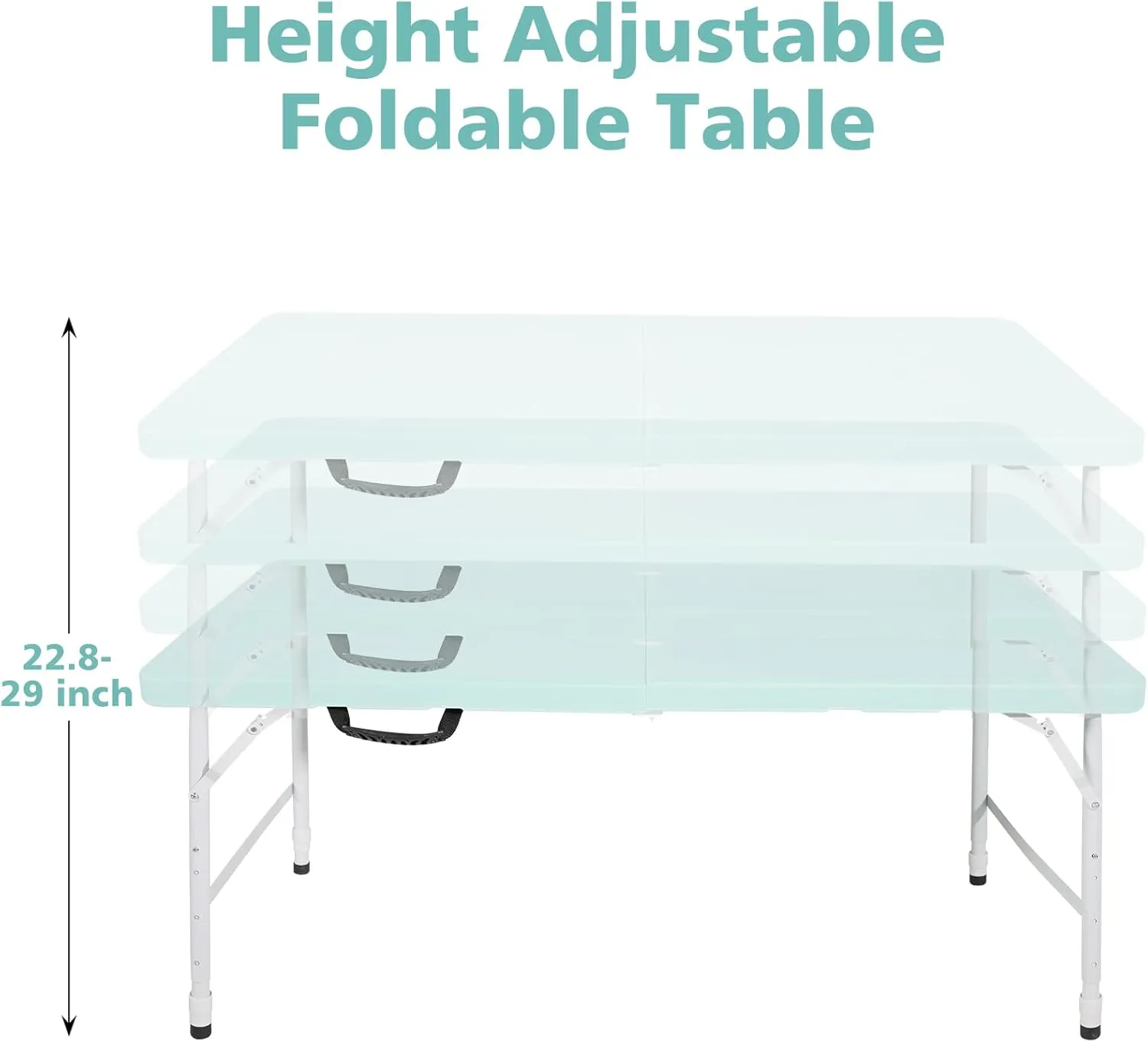 4 FT Folding Table with Carry Handle, Portable Fold-in-Half Plastic Table, Rectangle Foldable Table for Indoor/Outdoor Blue