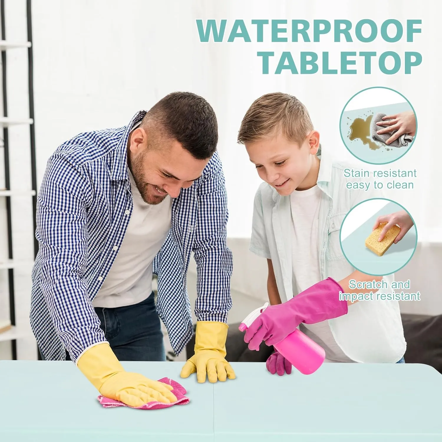 4 FT Folding Table with Carry Handle, Portable Fold-in-Half Plastic Table, Rectangle Foldable Table for Indoor/Outdoor Blue