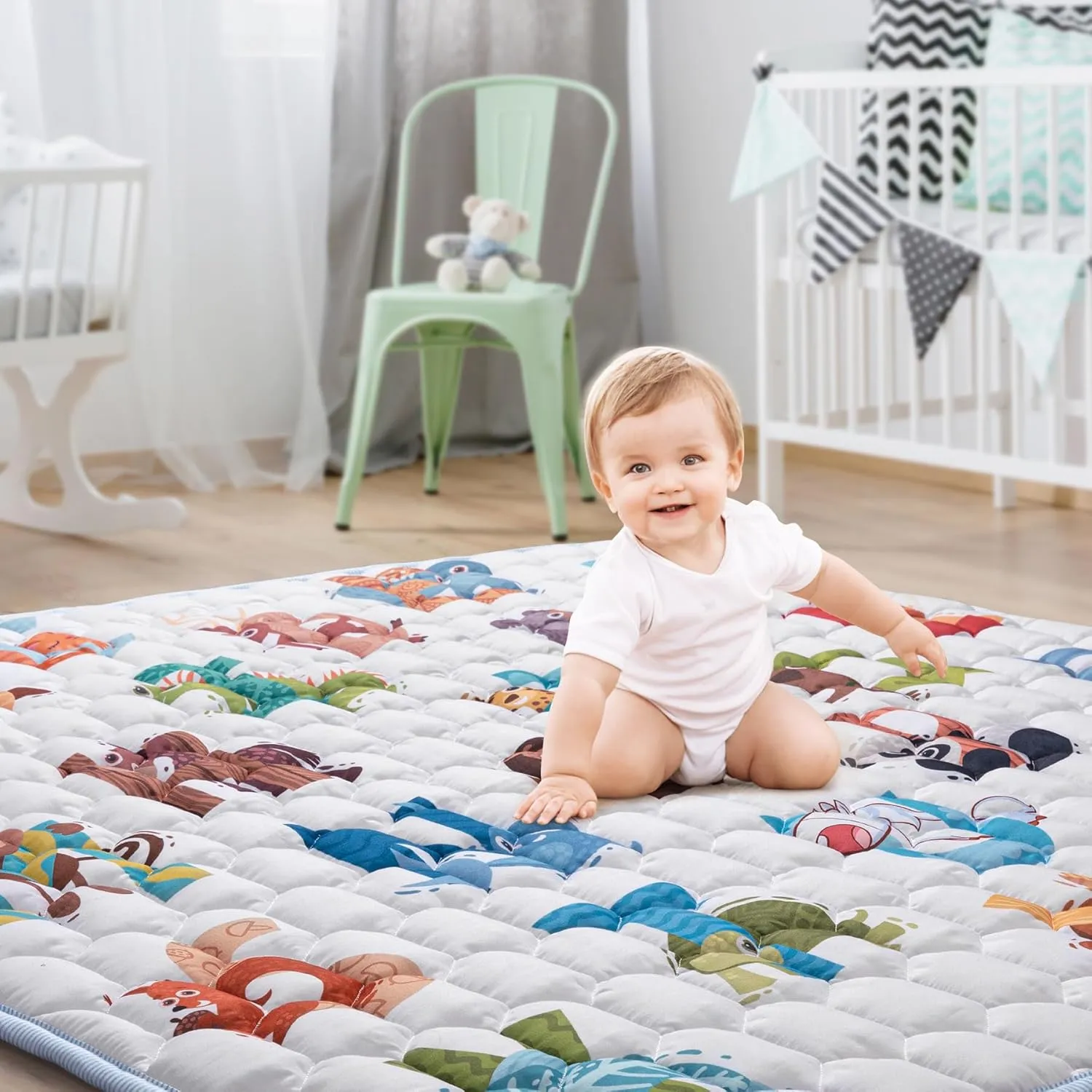 47"x47" Premium Baby Play Mat - Extra Thick, Non-Slip & Machine Washable Foam Floor Mat for Infants, Babies & Toddlers, Fits Playpens, Alphabet Design, Foldable & Odorless