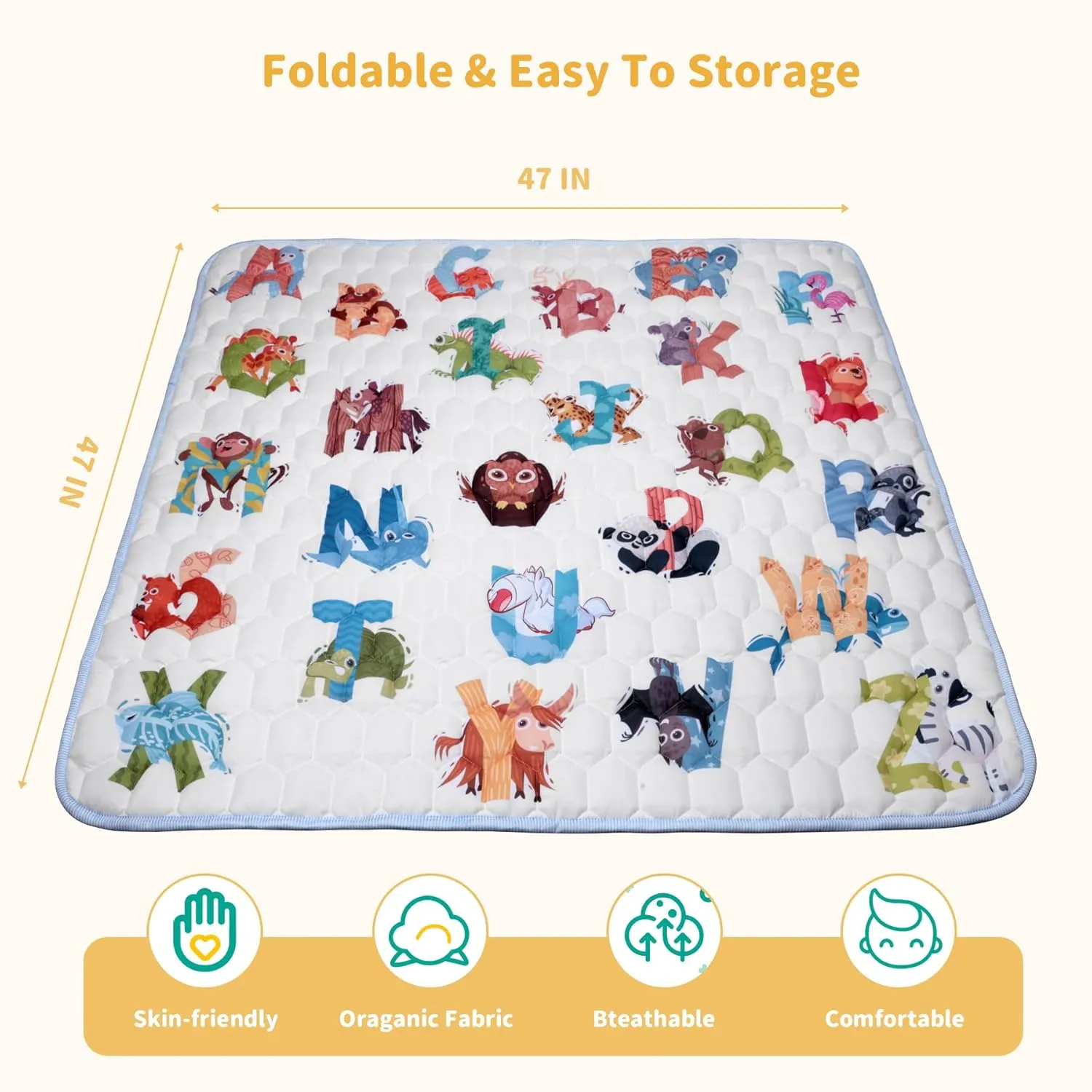 47"x47" Premium Baby Play Mat - Extra Thick, Non-Slip & Machine Washable Foam Floor Mat for Infants, Babies & Toddlers, Fits Playpens, Alphabet Design, Foldable & Odorless