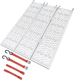 54” W x 77” L Tri-Fold Aluminum Loading Ramps 1500 Lbs Capacity Folding Ramp with Load Straps and Top Hook Extra-Wide Anti-Slip Foldable Ramp for Motorcycles/ATVs/UTVs/Lawnmowers/Tractors