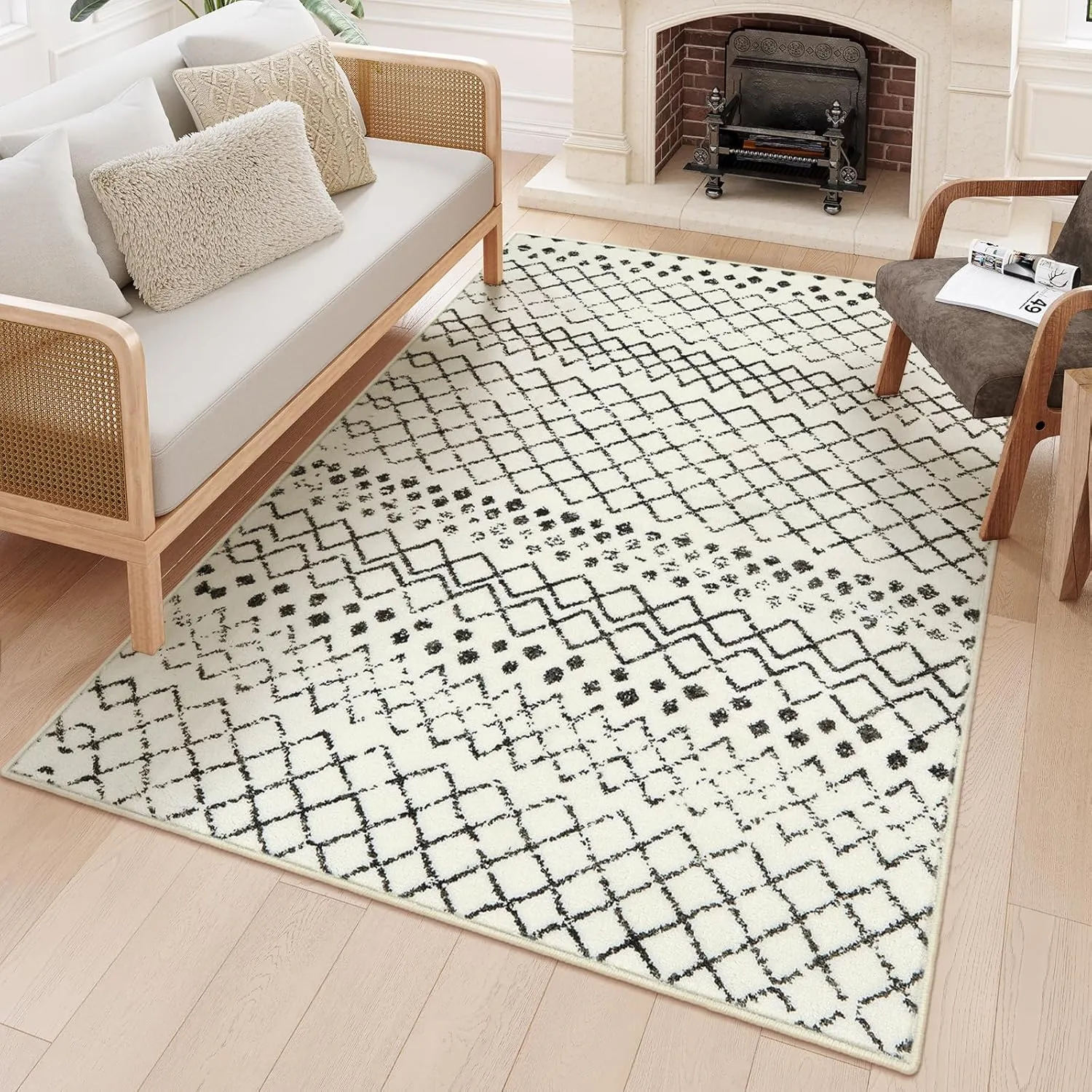 5'x7' Area Rug for Bedroom,Washable Non Slip Rugs Geometric Low-Pile Rugs for Living Room,Indoor Super Soft Large Dining Room Rug Foldable Floor Rugs for Nursery Guest Room(Cream)