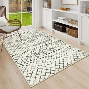 5'x7' Area Rug for Bedroom,Washable Non Slip Rugs Geometric Low-Pile Rugs for Living Room,Indoor Super Soft Large Dining Room Rug Foldable Floor Rugs for Nursery Guest Room(Cream)