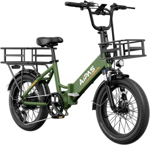 A2 Folding Electric Bike, 20'' Fat Tire Electric Bike with 750W Motor, 48V Removable Battery, 28MPH Max Speed, 62 Mile Range, Step-Through Frame and 7-Speed with 2 Baskets