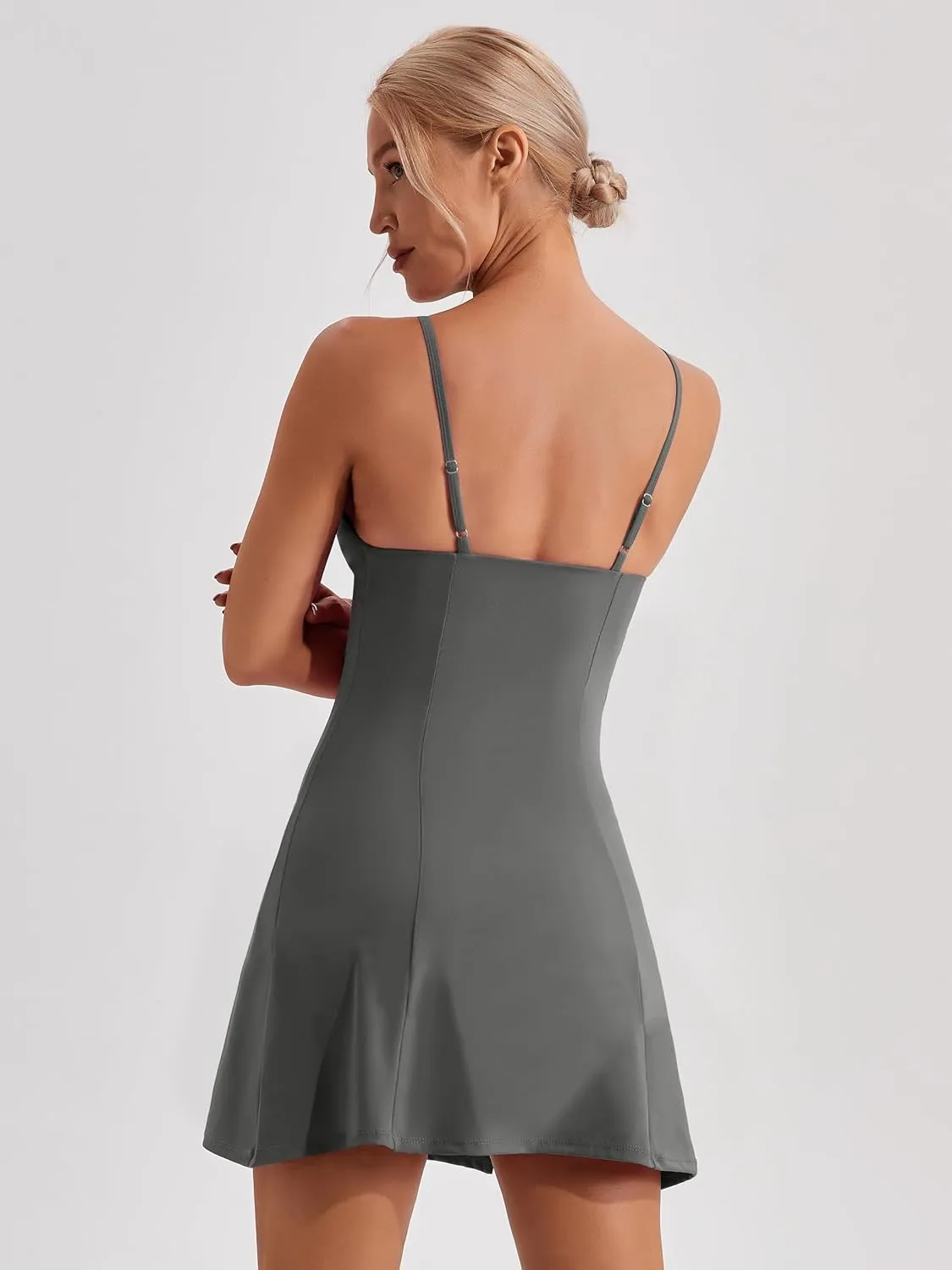 ABOCIW Womens V Neck Spaghetti Strap Tennis Dress with Shorts Workout Side Slit Active Golf Dresses