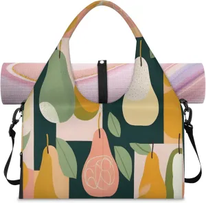 Abstract Pear Women's Yoga Gym Bag - Adjustable shoulder strap with shoe compartment, large gym bag with multiple pockets for yoga mat, gym equipment and travel accessories