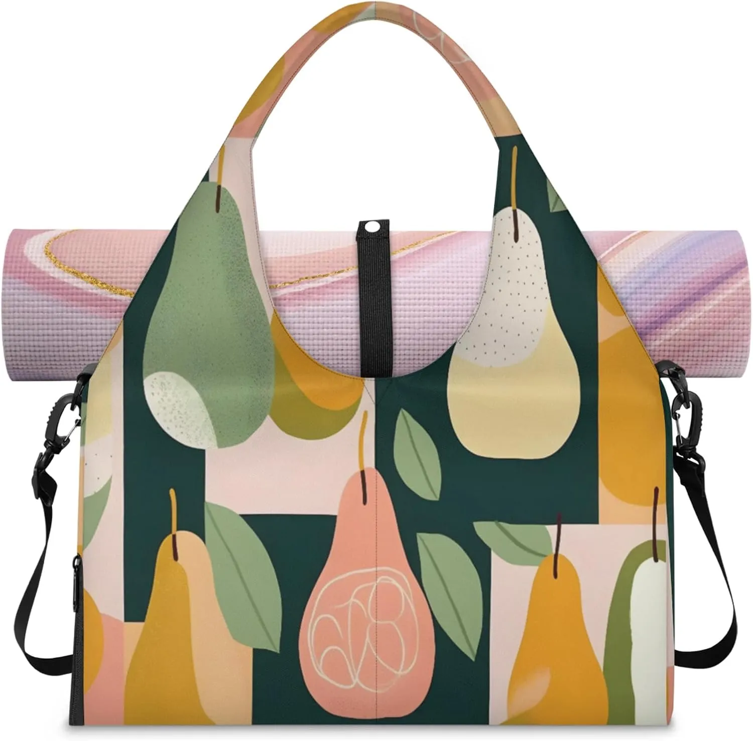 Abstract Pear Women's Yoga Gym Bag - Adjustable shoulder strap with shoe compartment, large gym bag with multiple pockets for yoga mat, gym equipment and travel accessories