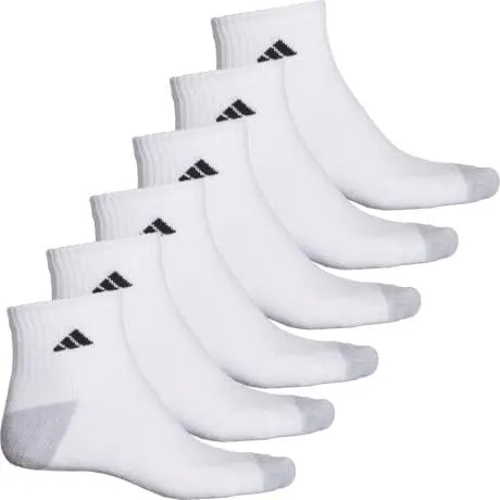 adidas Men's CUSHIONED AEROREADY SOCKS, White / Grey, 6-12