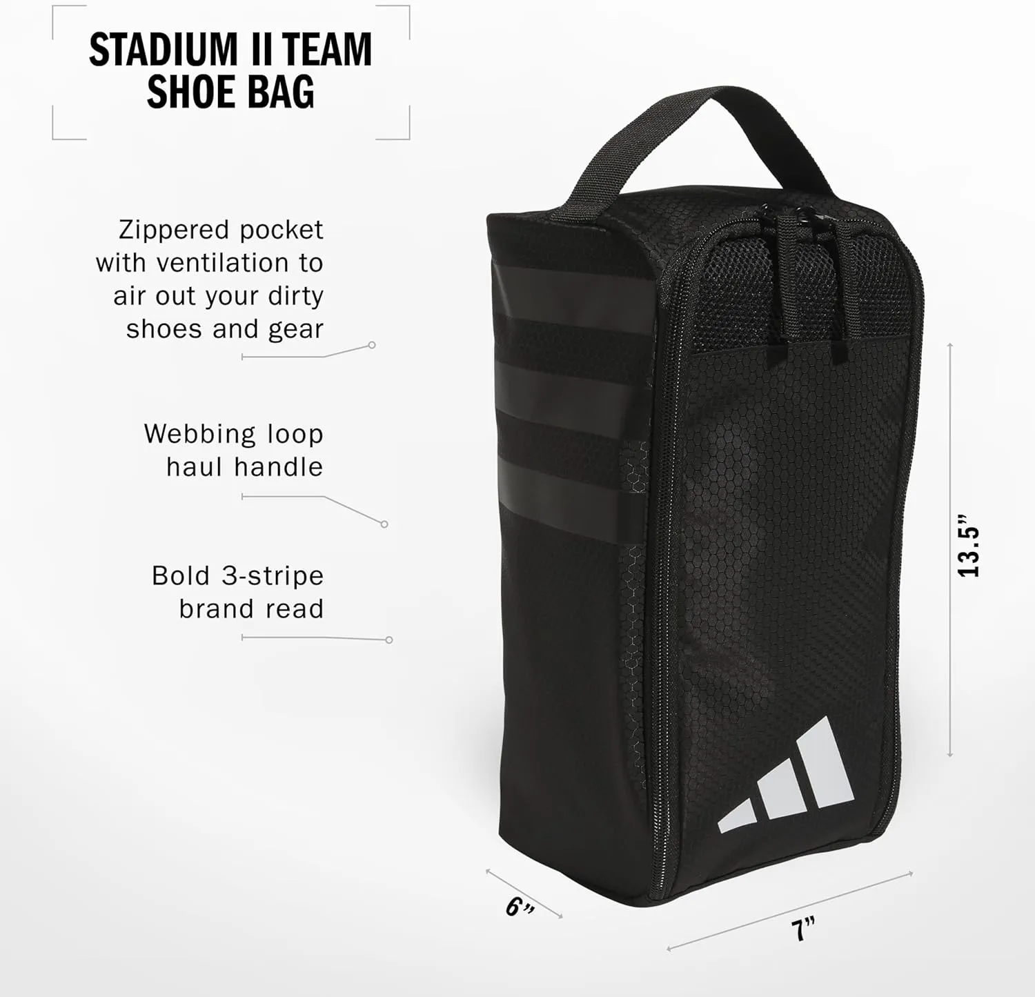 adidas Stadium 2 Team Shoe Bag, Black/White/2, One Size