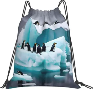 Adult Swimming Sackpack, Penguins On The Iceberg Print Drawstring Gym Bag,Water Resistant Sports Bag for Men and Women