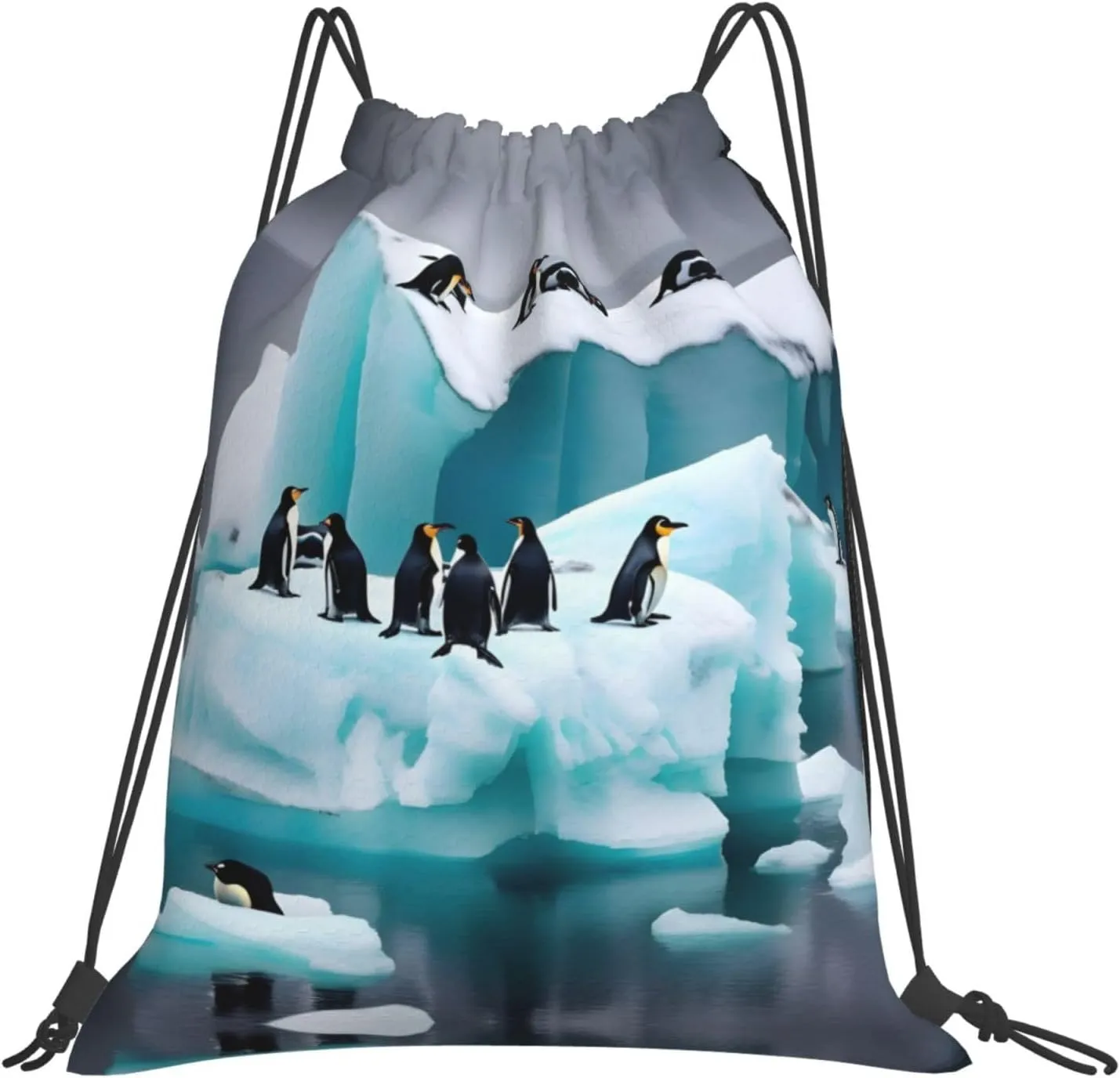 Adult Swimming Sackpack, Penguins On The Iceberg Print Drawstring Gym Bag,Water Resistant Sports Bag for Men and Women