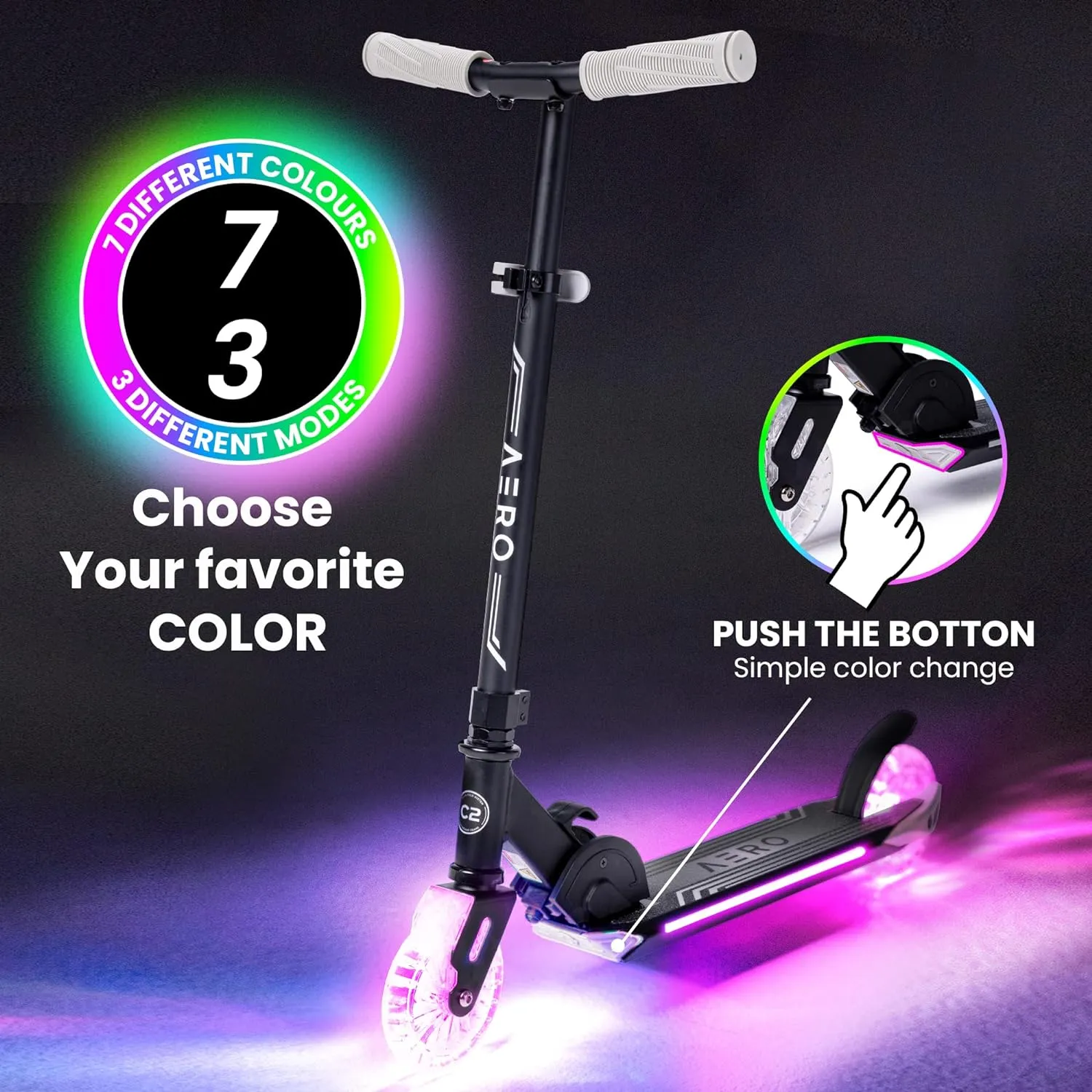 Aero Scooter for Kids 5-7 & 6-12 | Boys & Girls 2 Wheels Kick Scooter with Dynamic Lights | Foldable & Height Adjustable