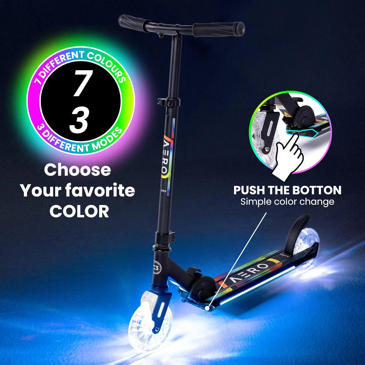Aero Scooter for Kids 5-7 & 6-12 | Boys & Girls 2 Wheels Kick Scooter with Dynamic Lights | Foldable & Height Adjustable