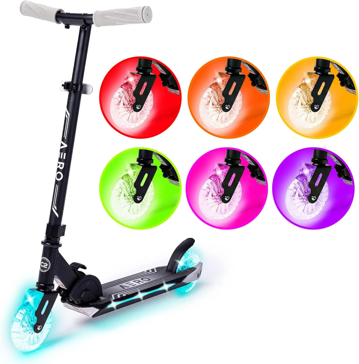 Aero Scooter for Kids 5-7 & 6-12 | Boys & Girls 2 Wheels Kick Scooter with Dynamic Lights | Foldable & Height Adjustable