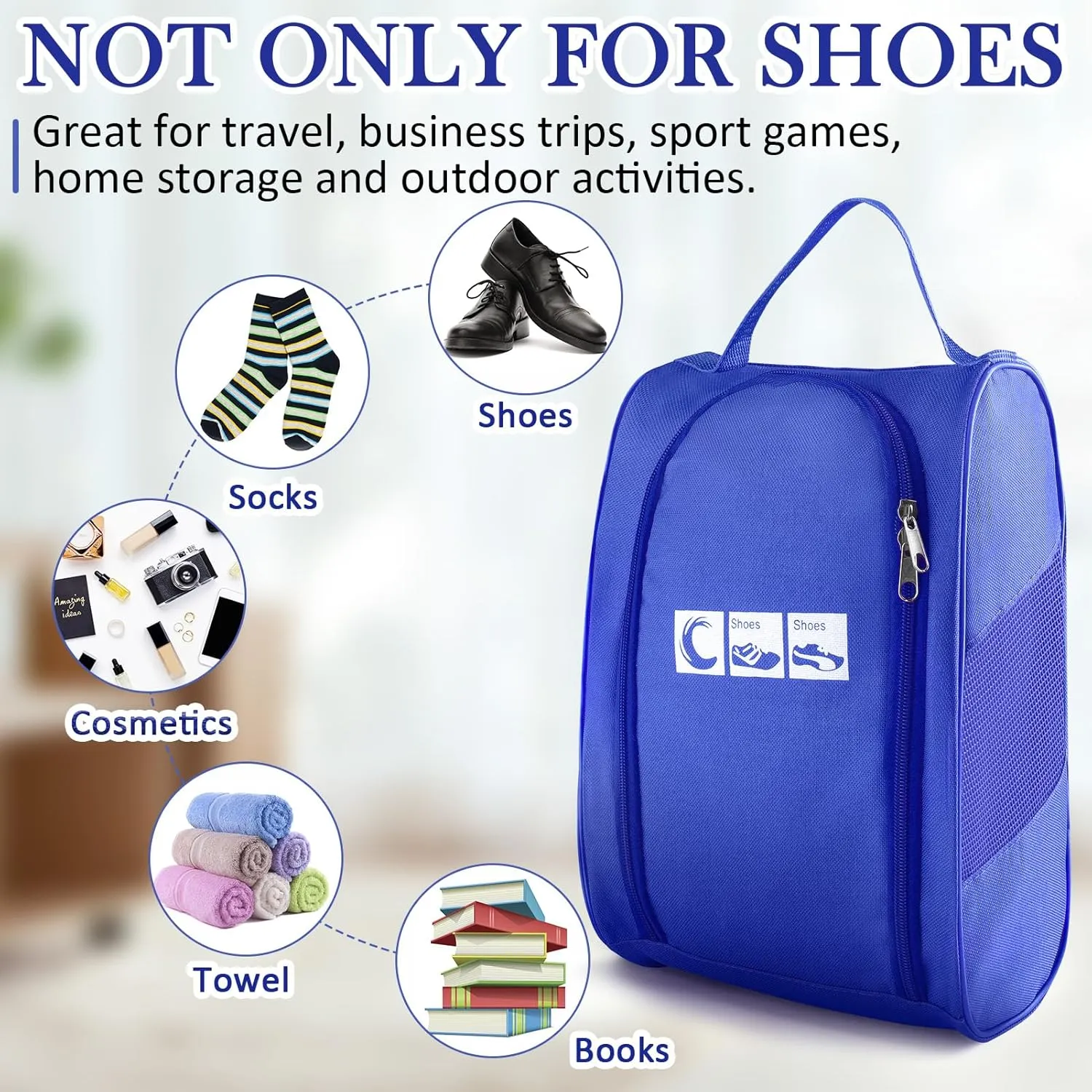 Ailaka Portable Oxford Travel Shoe Bag, Waterproof Shoe Packing Storage Organizer with Zipper Closure