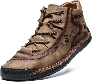 alcubieree Mens Casual Leather Shoes Ankle Chukka Boots Slip On Lightweight Loafers Mid top Walking Driving Shoes for Male