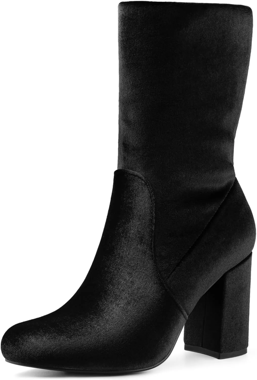 Allegra K Women's Velvet Round Toe Block Heels Foldable Mid Calf Boots