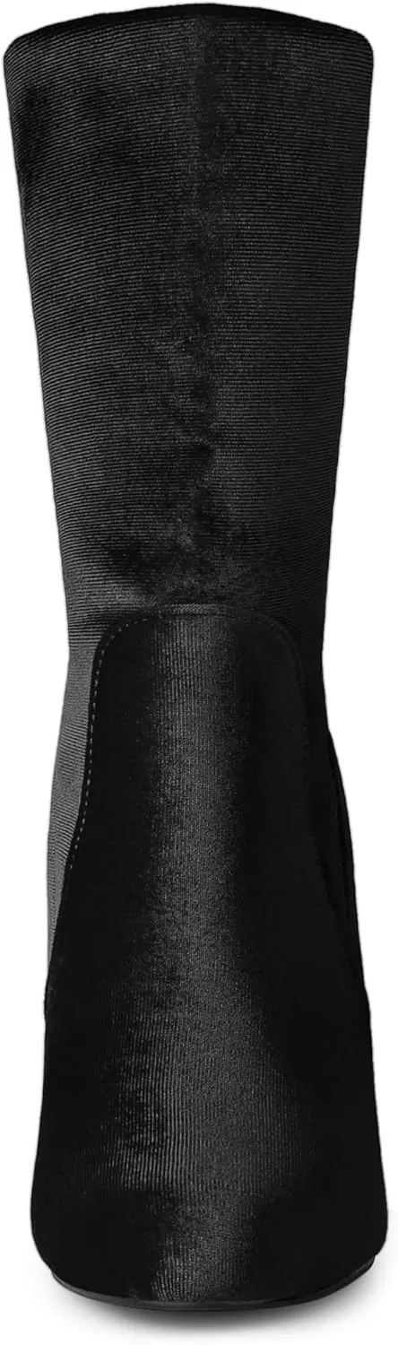 Allegra K Women's Velvet Round Toe Block Heels Foldable Mid Calf Boots