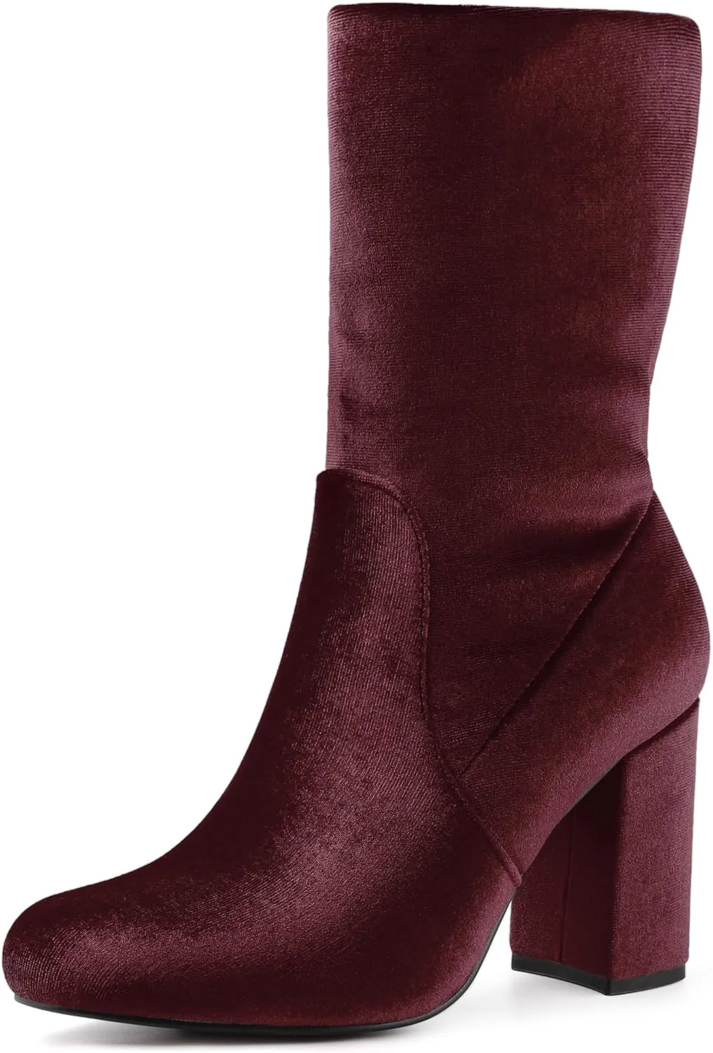 Allegra K Women's Velvet Round Toe Block Heels Foldable Mid Calf Boots