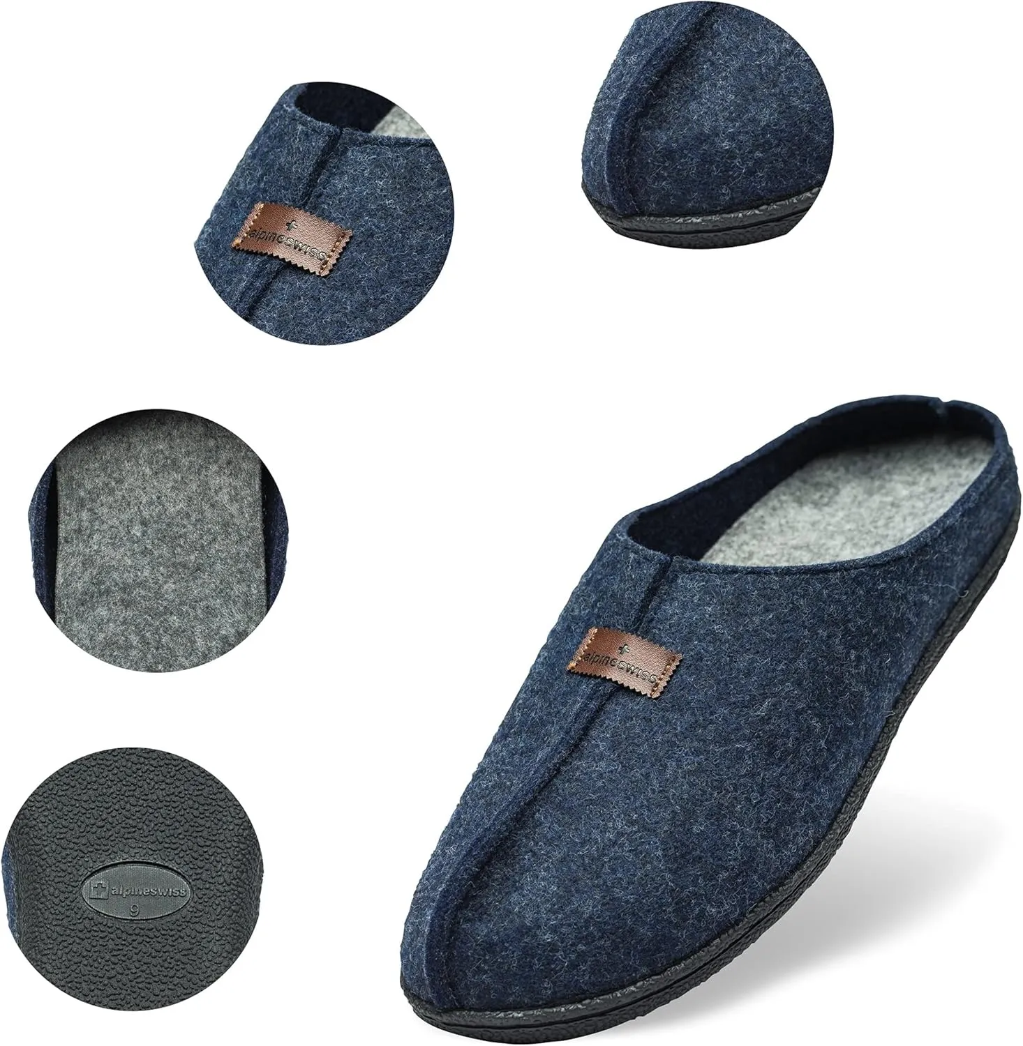 Alpine Swiss Bruce Mens Felt Faux Wool Clog Slippers Comfortable Slip On House Shoes