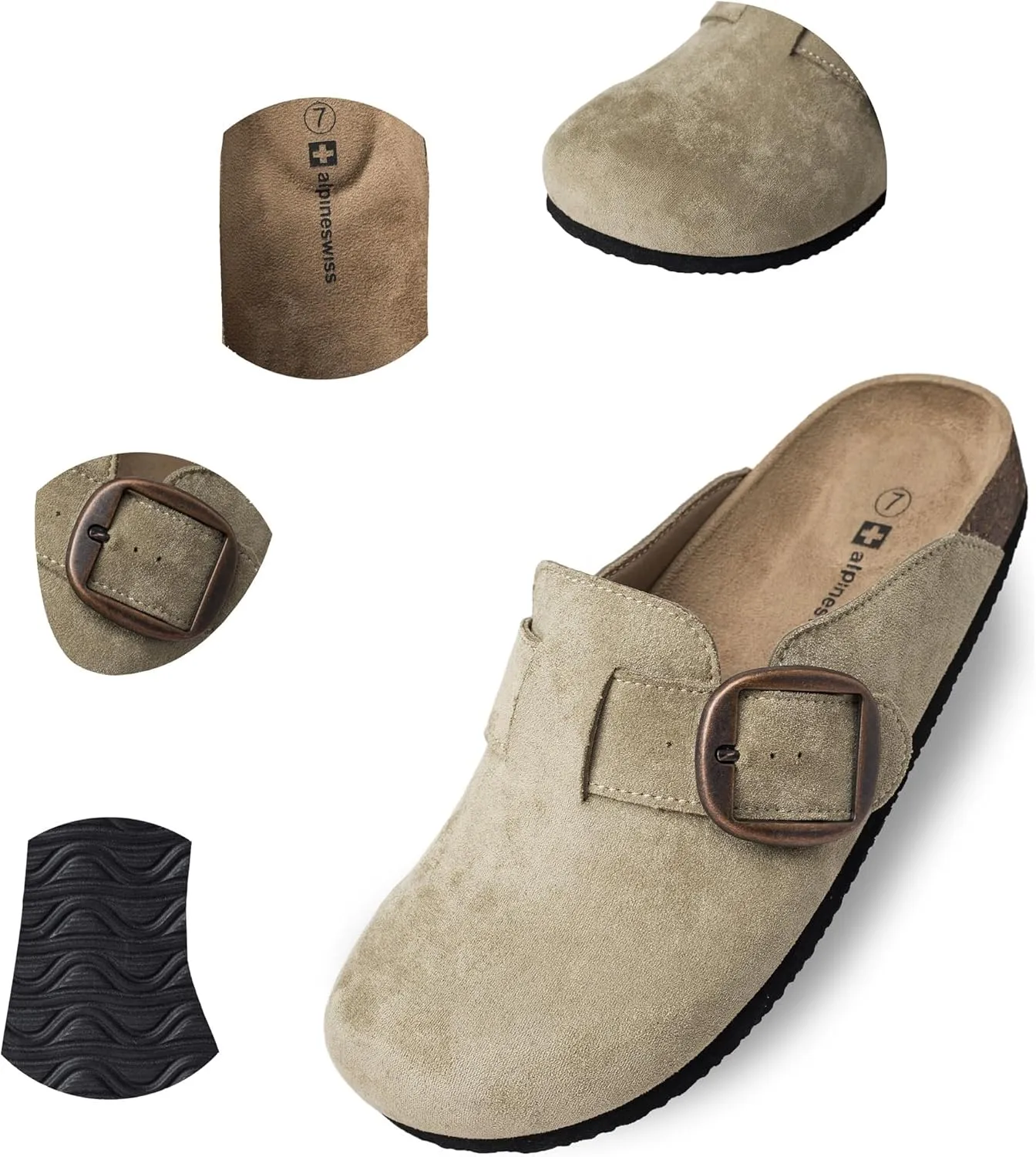 Alpine Swiss Edith Womens Clogs Cork Footbed Slippers Mules Slip On Potato Shoes
