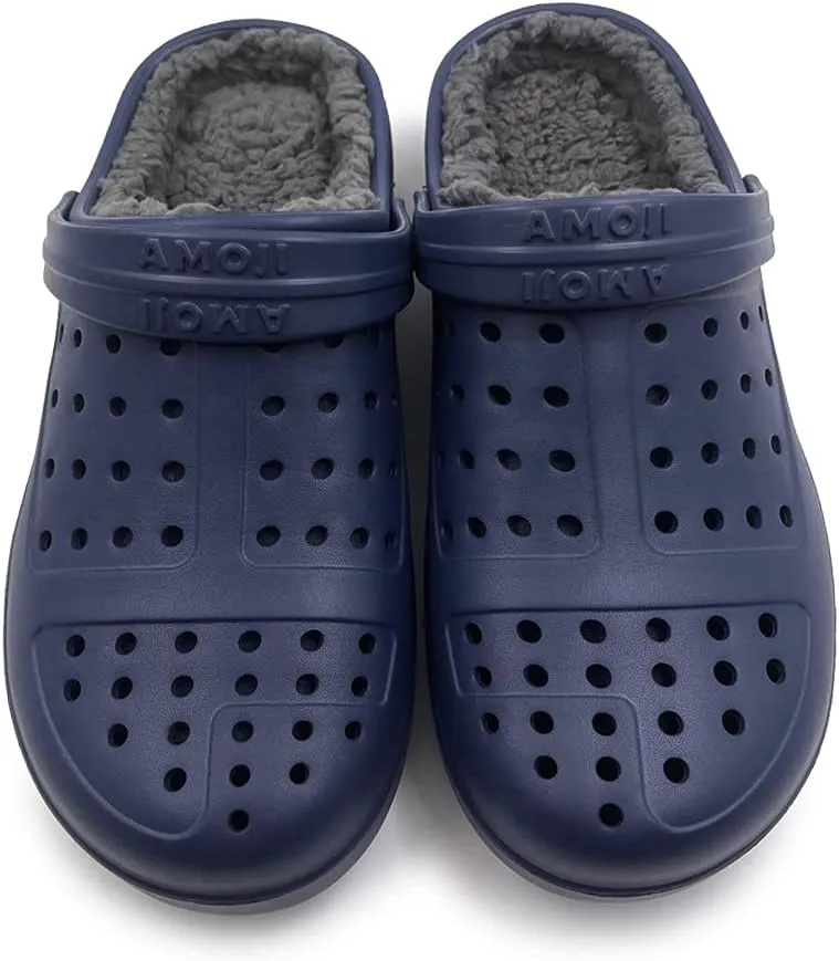 Amoji Unisex Winter Fleece Clog Fur Lined Garden Shoes House Slippers D8818