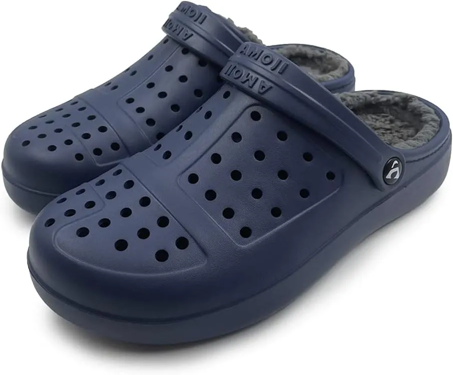 Amoji Unisex Winter Fleece Clog Fur Lined Garden Shoes House Slippers D8818
