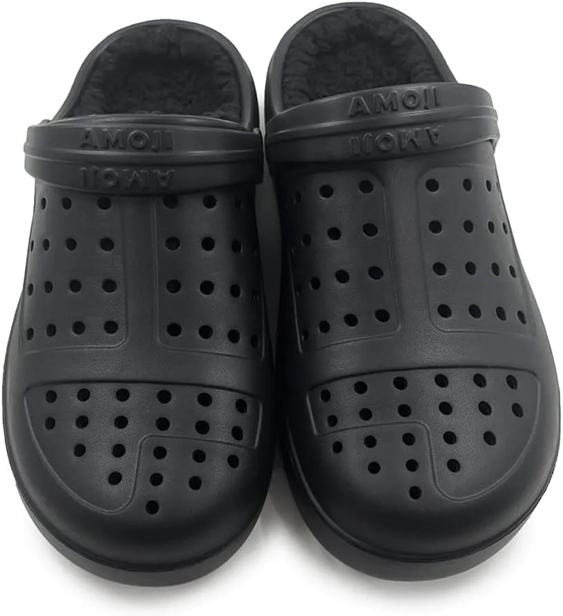 Amoji Unisex Winter Fleece Clog Fur Lined Garden Shoes House Slippers D8818