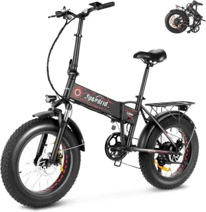 ANCHEER Folding Electric Bike for Adults, Electric Bicycle with 500W Brushless Motor(Peak 800W), 48V/499Wh Hidden Battery, Up to 55 Miles, 20"*4.0 Fat Tire Ebike, 7 Speed Gear